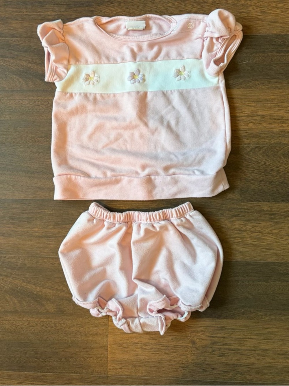 Infant Pink Floral Trim Two-Piece Diaper Cover Set